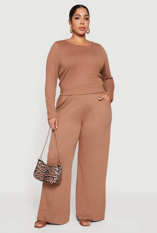 Plus Size Textured Knit Pull On Wide Leg Pants sold by Rainbow