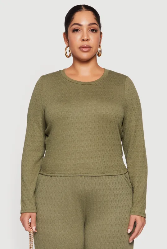 Plus Size Long Sleeve Textured Knit Tee made by Rainbow