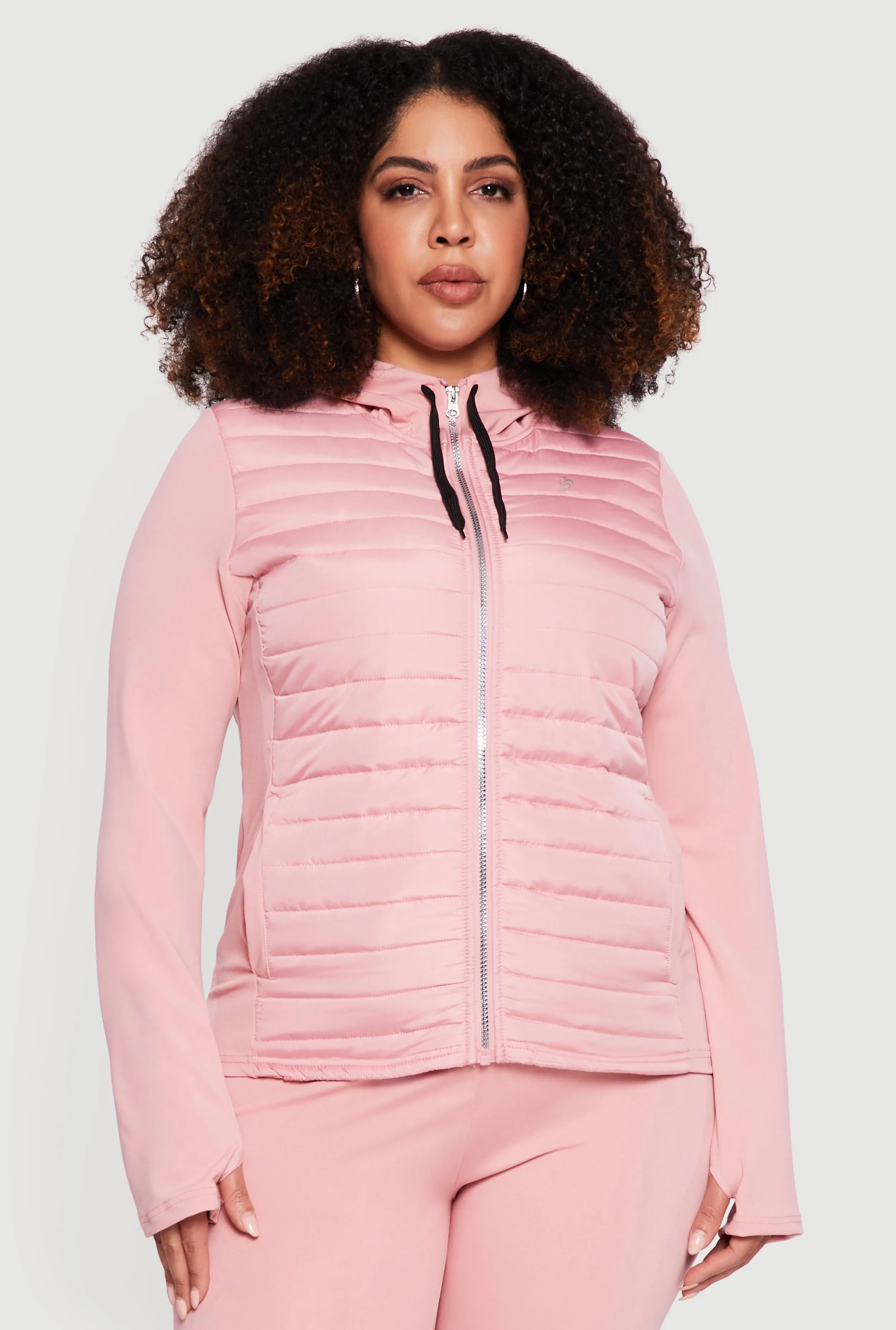 Plus Size Lightweight Puffer Detail Hooded Zip Front Jacket sold by Rainbow