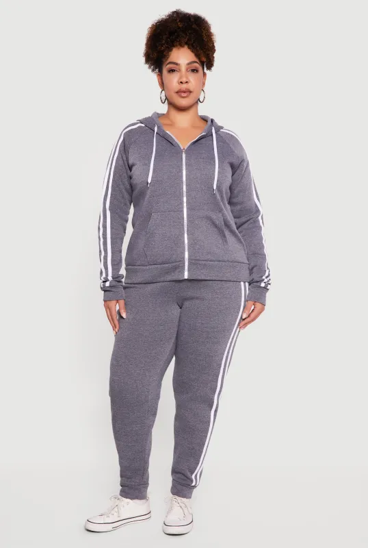 Plus Size High Waisted Joggers with Varsity Stripe Detail sold by Rainbow