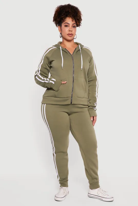 Plus Size High Waisted Joggers with Varsity Stripe Detail sold by Rainbow