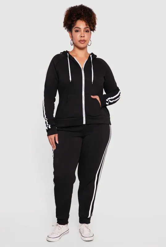 Plus Size High Waisted Joggers with Varsity Stripe Detail sold by Rainbow
