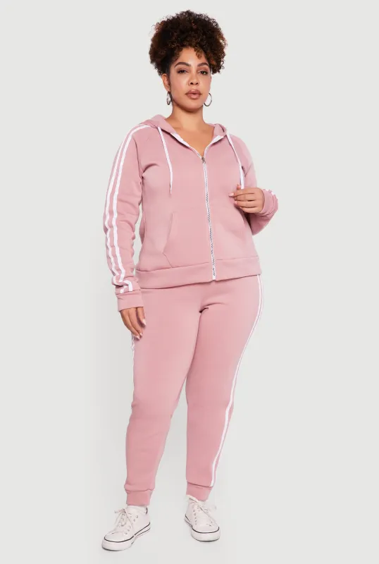 Plus Size High Waisted Joggers with Varsity Stripe Detail sold by Rainbow