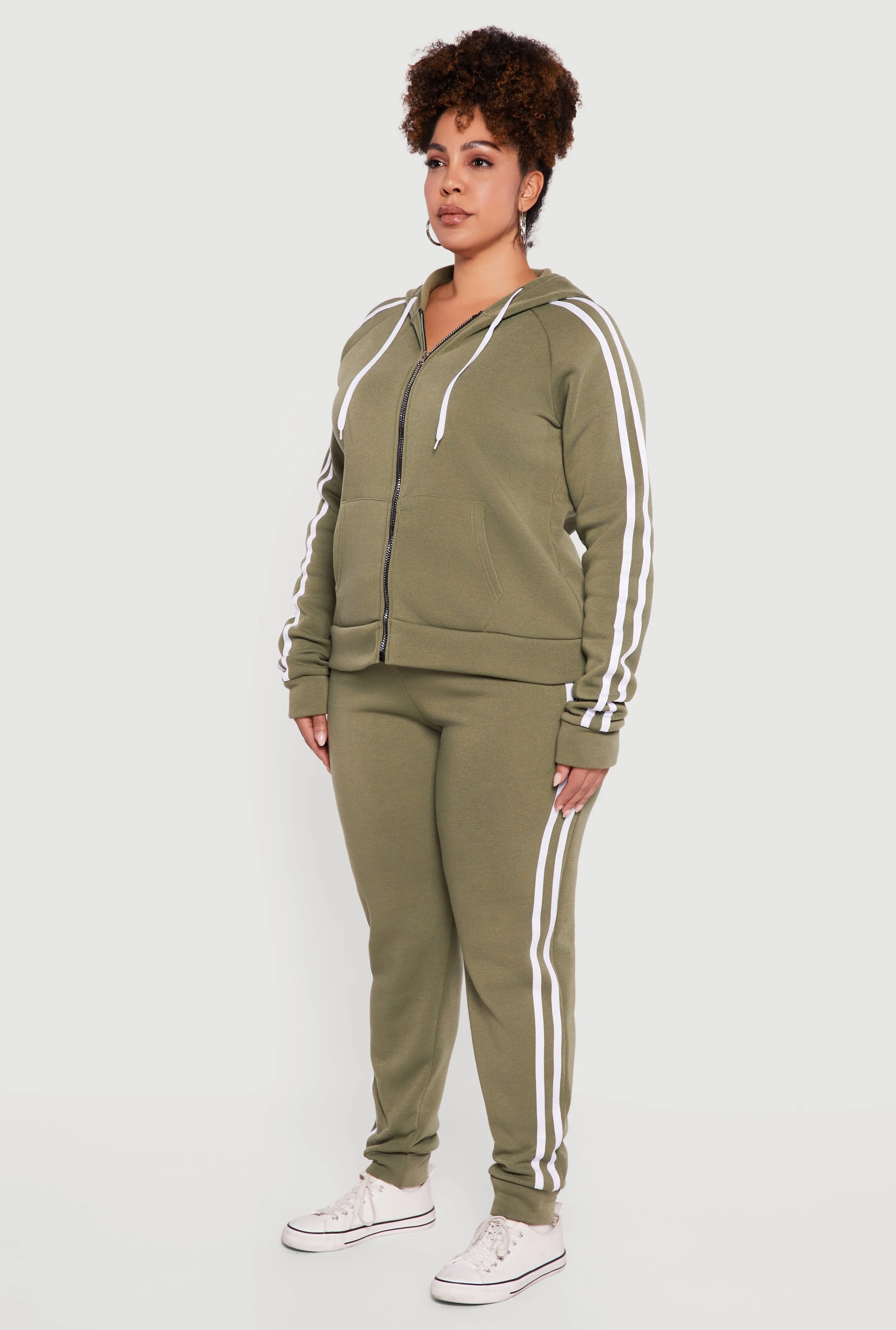 Plus Size Zip Front Hoodie with Varsity Stripe Detail sold by Rainbow product image thumbnail 5