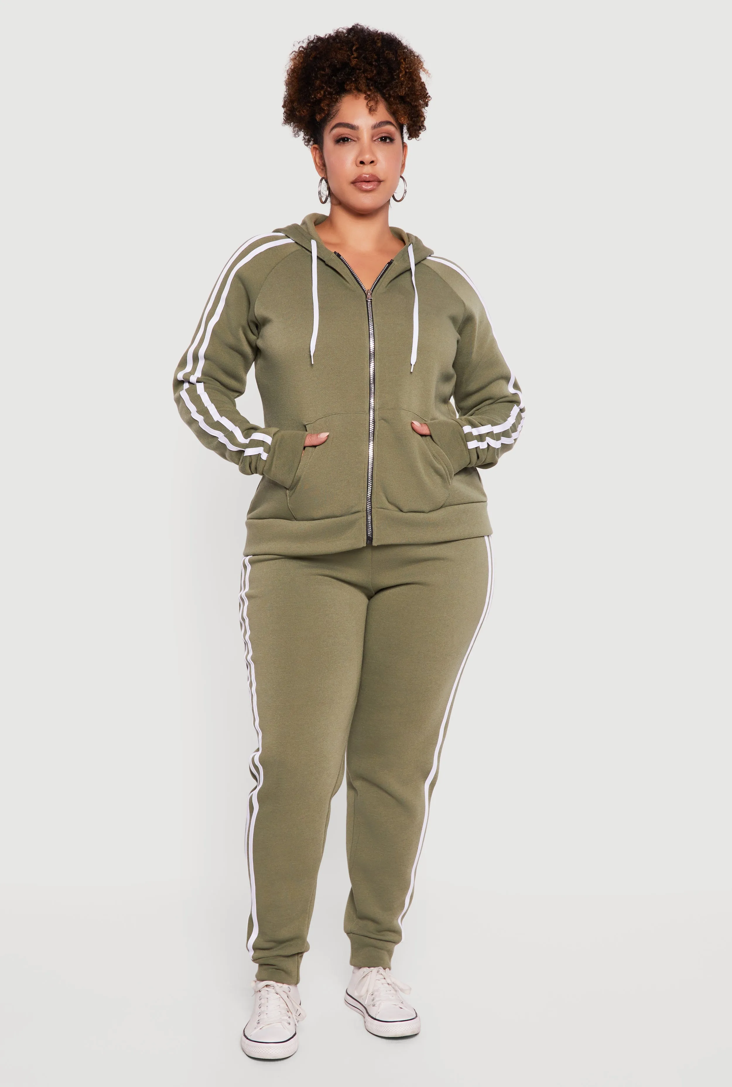 Plus Size Zip Front Hoodie with Varsity Stripe Detail sold by Rainbow product image thumbnail 2