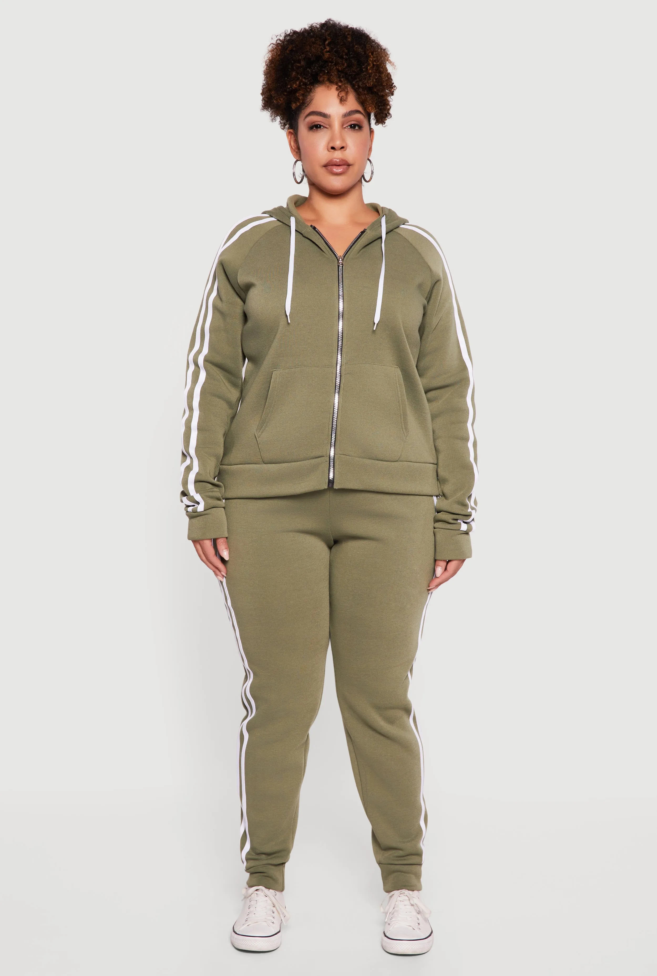 Plus Size Zip Front Hoodie with Varsity Stripe Detail sold by Rainbow product image thumbnail 3