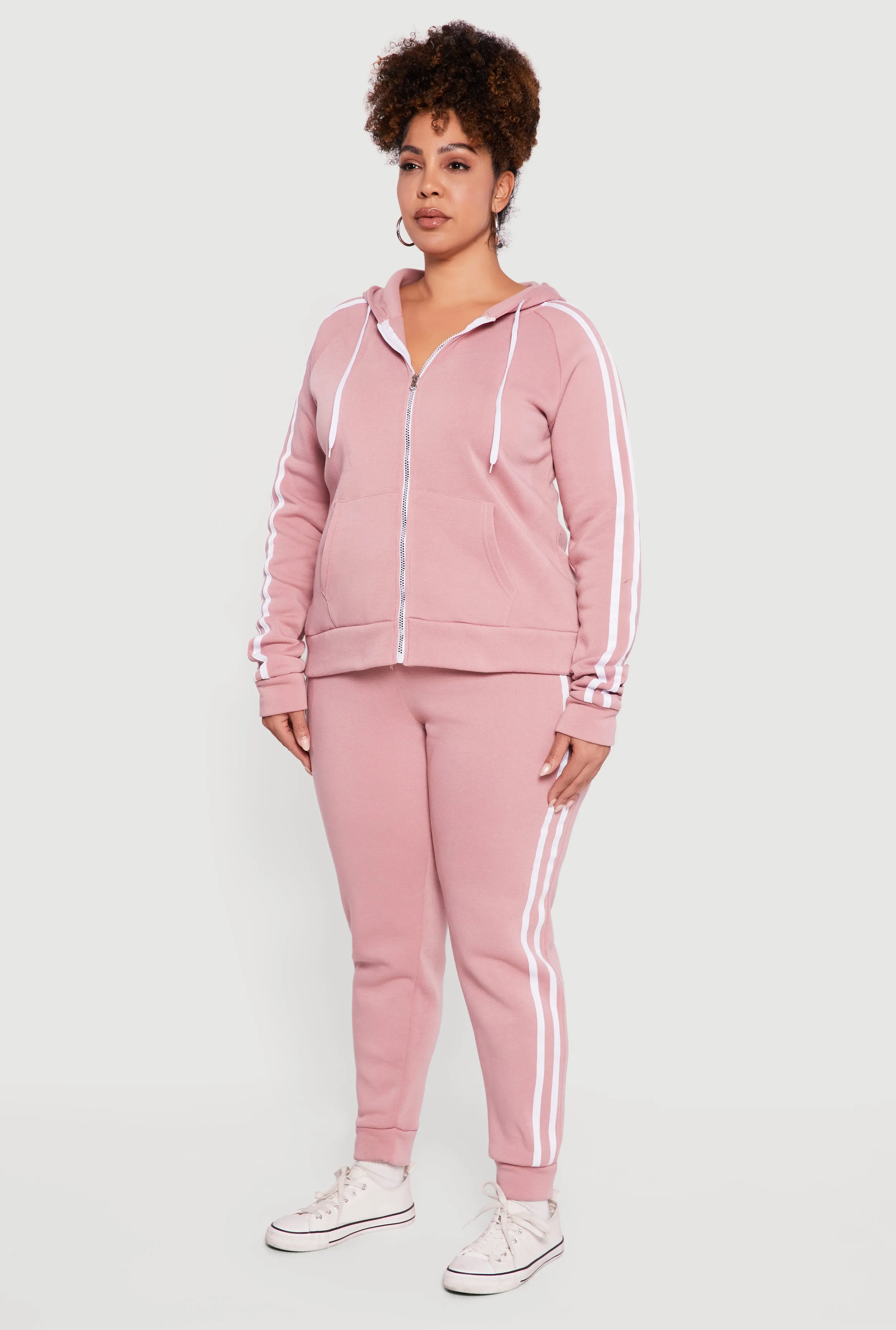 Plus Size Zip Front Hoodie with Varsity Stripe Detail sold by Rainbow product image thumbnail 5