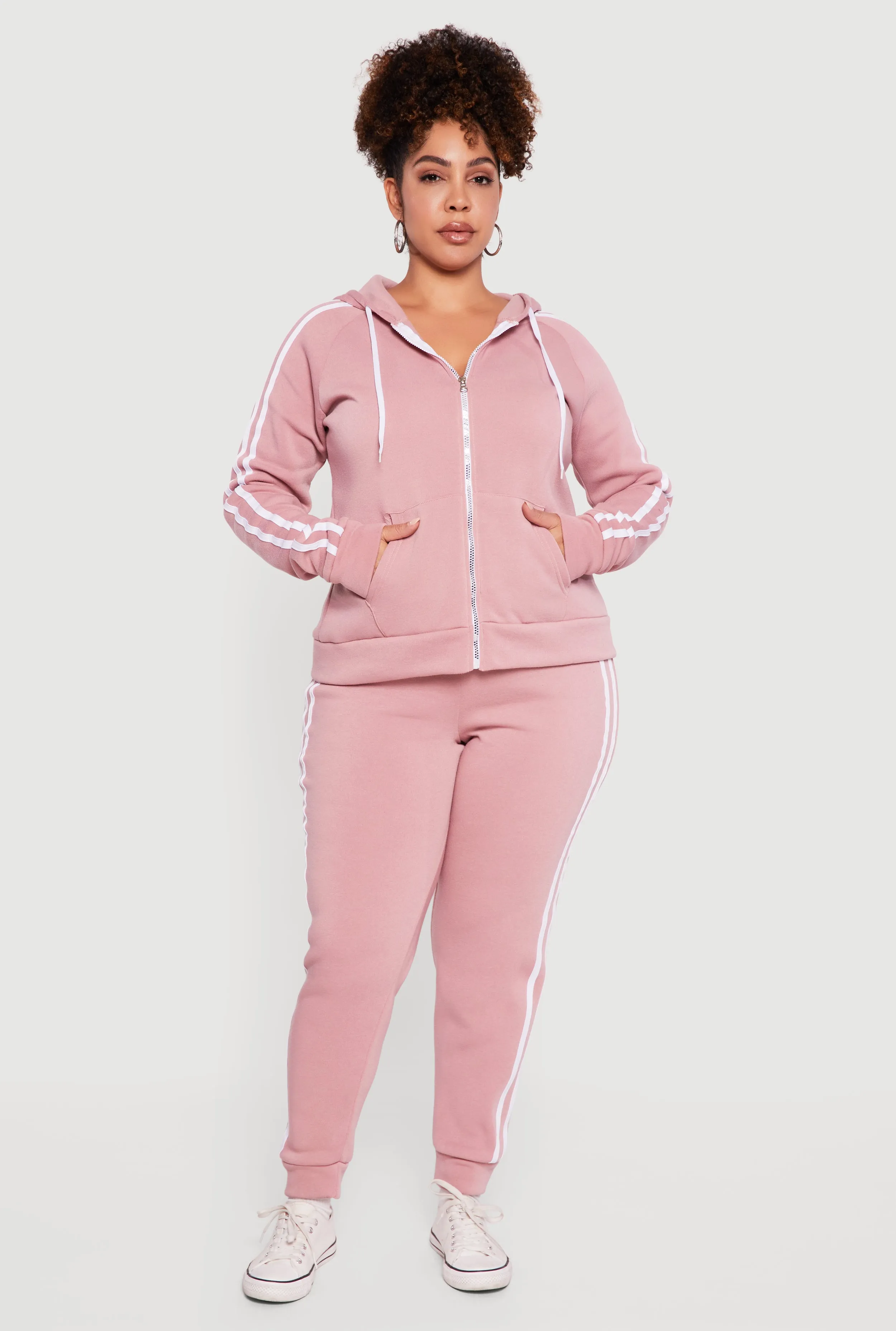 Plus Size Zip Front Hoodie with Varsity Stripe Detail sold by Rainbow product image thumbnail 2