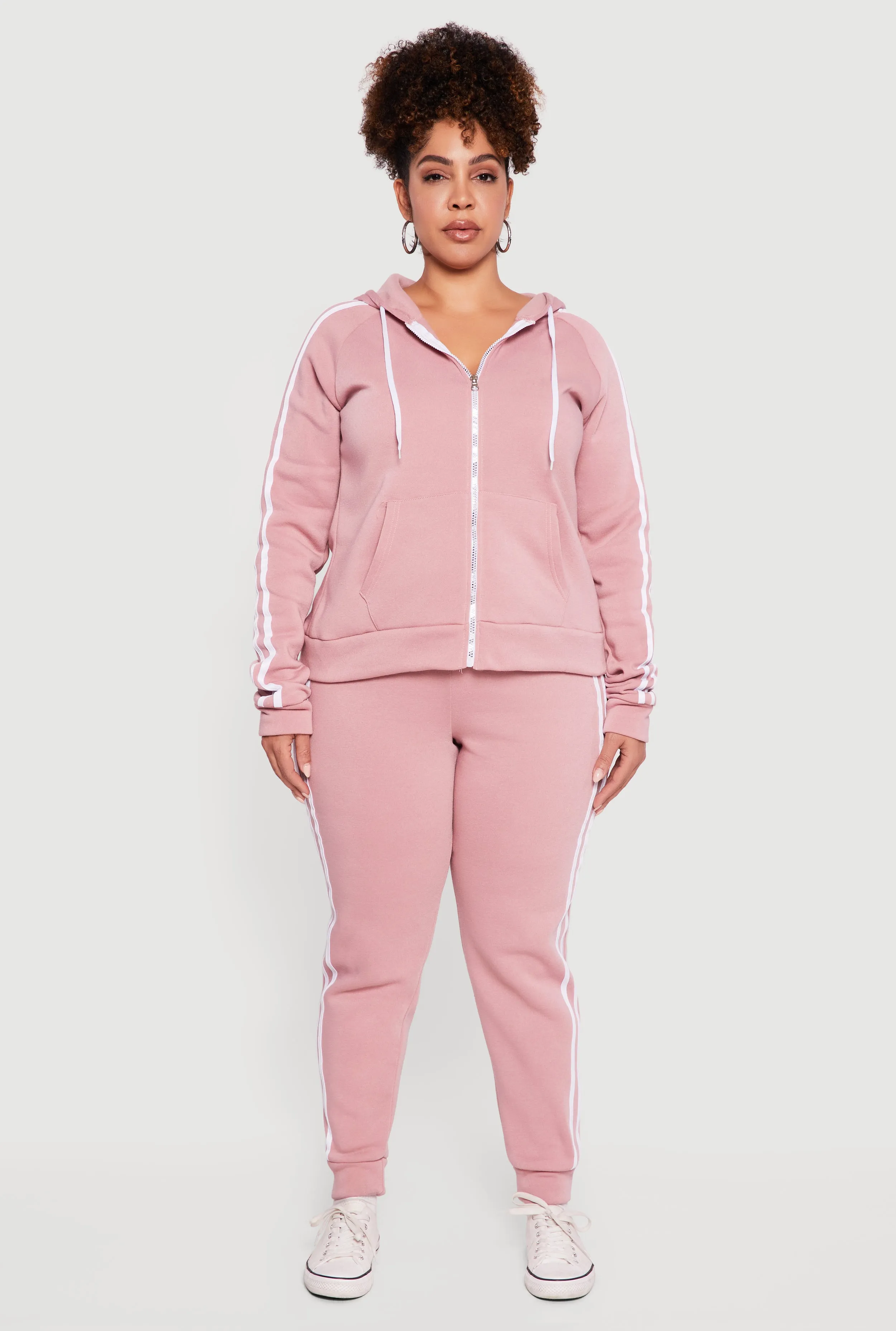 Plus Size Zip Front Hoodie with Varsity Stripe Detail sold by Rainbow product image thumbnail 3