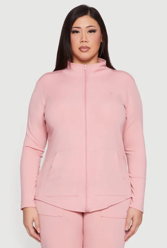Plus Size Zip Front Mock Neck Track Jacket sold by Rainbow