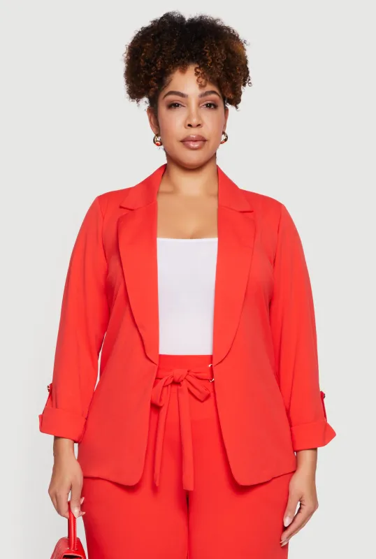 Plus Size Crepe Knit Long Sleeve Open Front Blazer sold by Rainbow