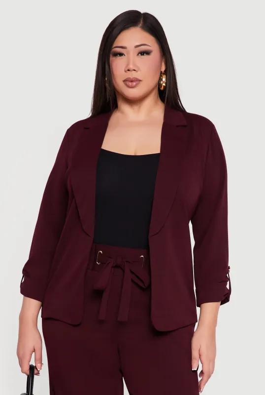 Plus Size Crepe Knit Long Sleeve Open Front Blazer sold by Rainbow