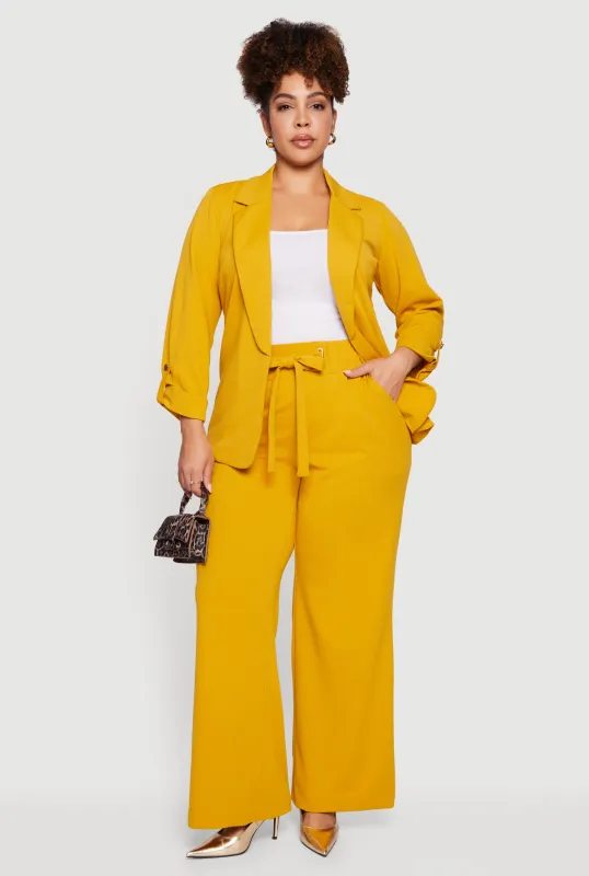 Plus Size Crepe Knit Drawstring Detail Wide Leg Pants sold by Rainbow