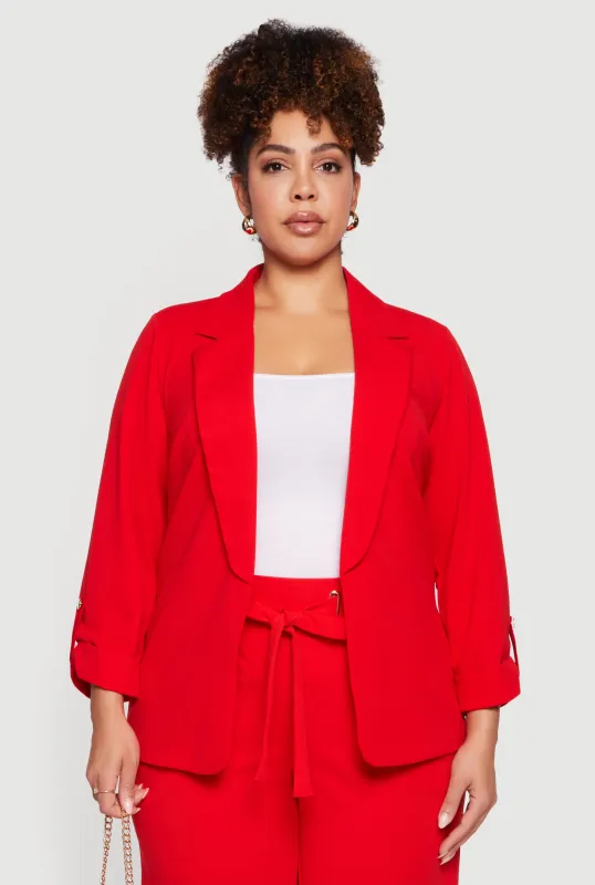 Plus Size Crepe Knit Long Sleeve Open Front Blazer sold by Rainbow