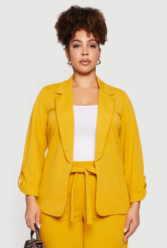 Plus Size Crepe Knit Long Sleeve Open Front Blazer sold by Rainbow