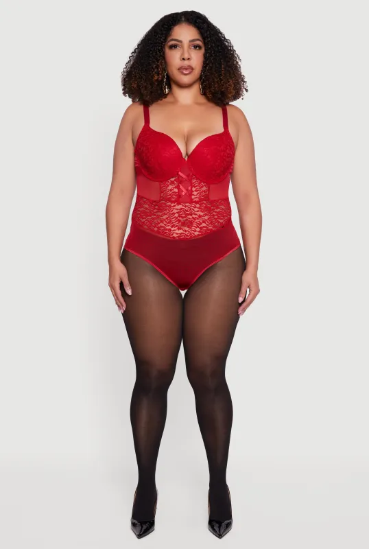 Plus Size Bustier Lace Bodysuit sold by Rainbow