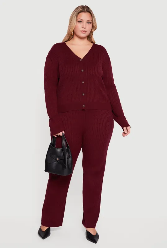 Plus Size Cable Knit Drawstring Waist Pull On Pants sold by Rainbow