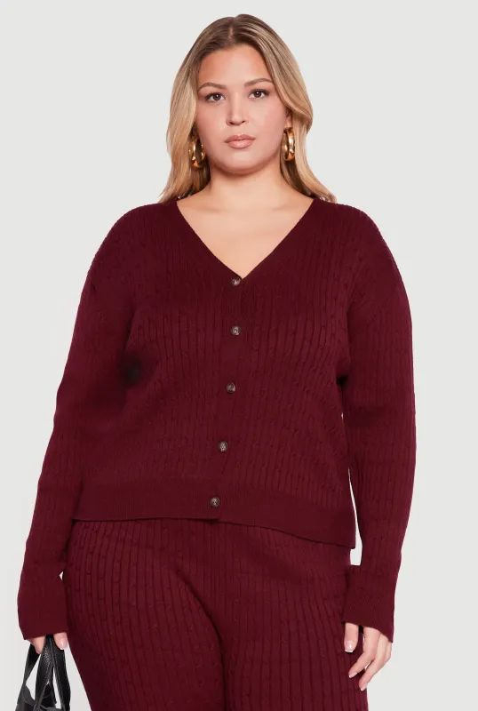 Plus Size Cable Knit Button Front Cardigan sold by Rainbow