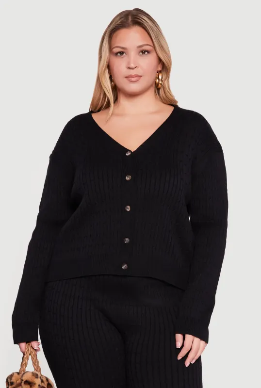 Plus Size Cable Knit Button Front Cardigan sold by Rainbow