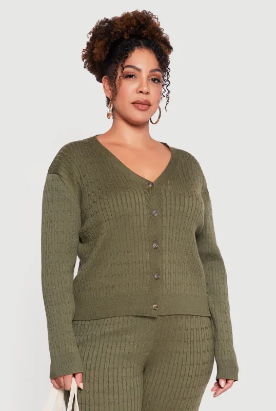 Plus Size Cable Knit Button Front Cardigan sold by Rainbow