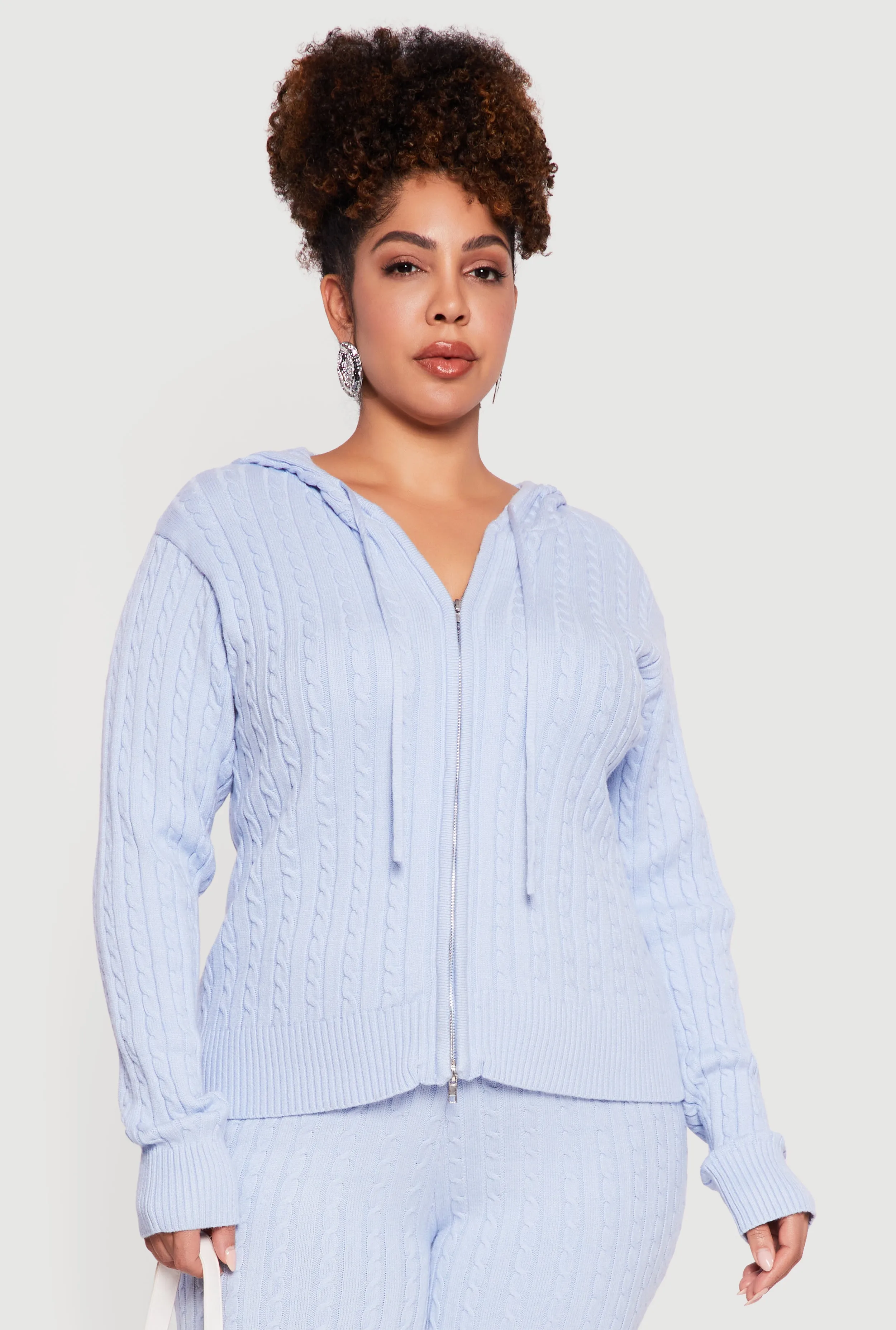 Plus Size Zip Front Cable Knit Sweater Hoodie sold by Rainbow product image thumbnail 4