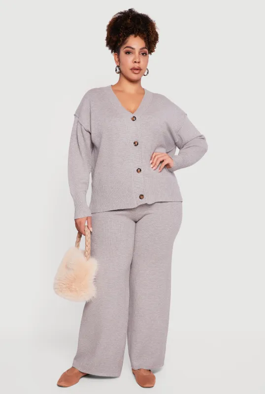 Plus Size High Waisted Textured Knit Wide Leg Pants sold by Rainbow