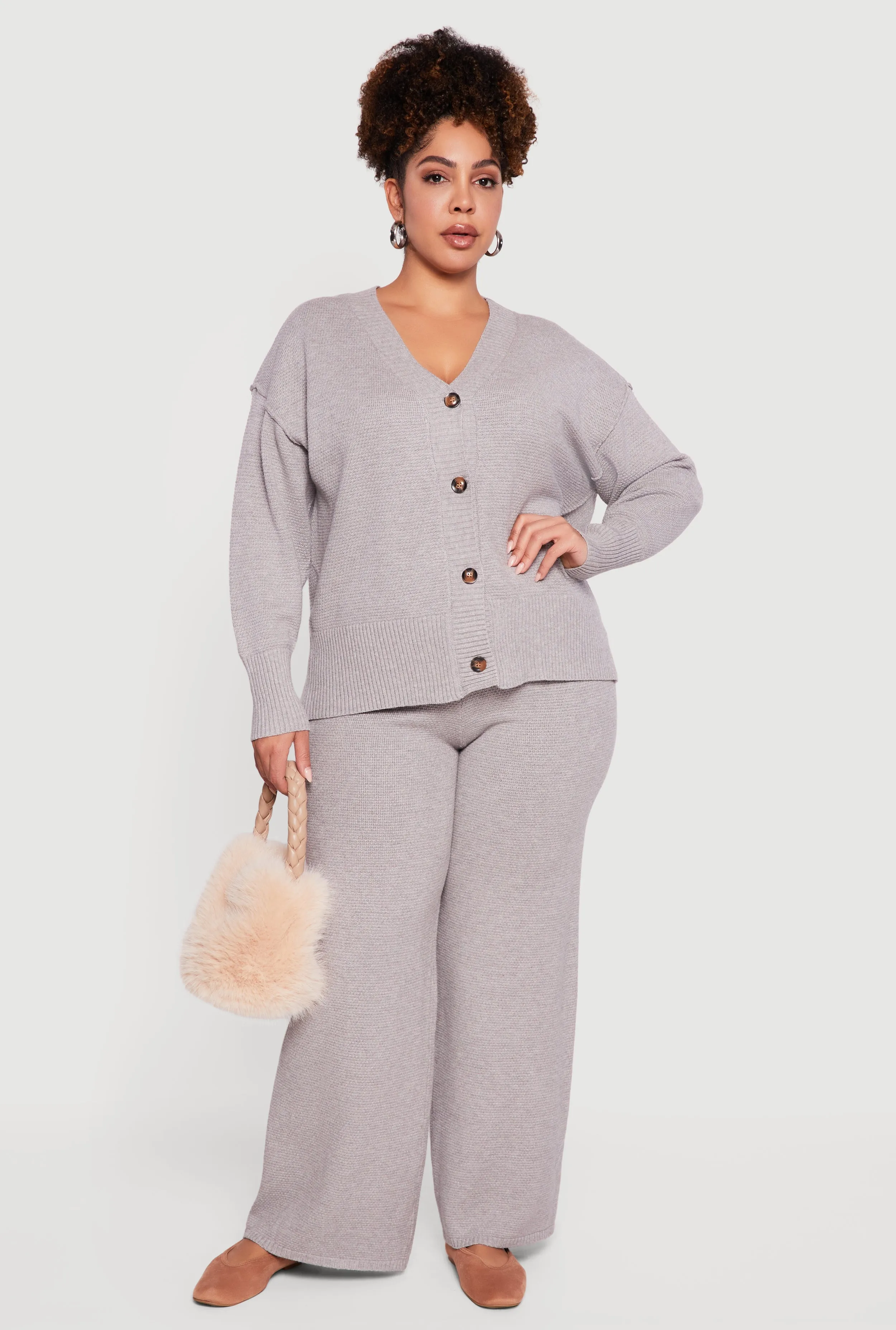 Plus Size High Waisted Textured Knit Wide Leg Pants sold by Rainbow