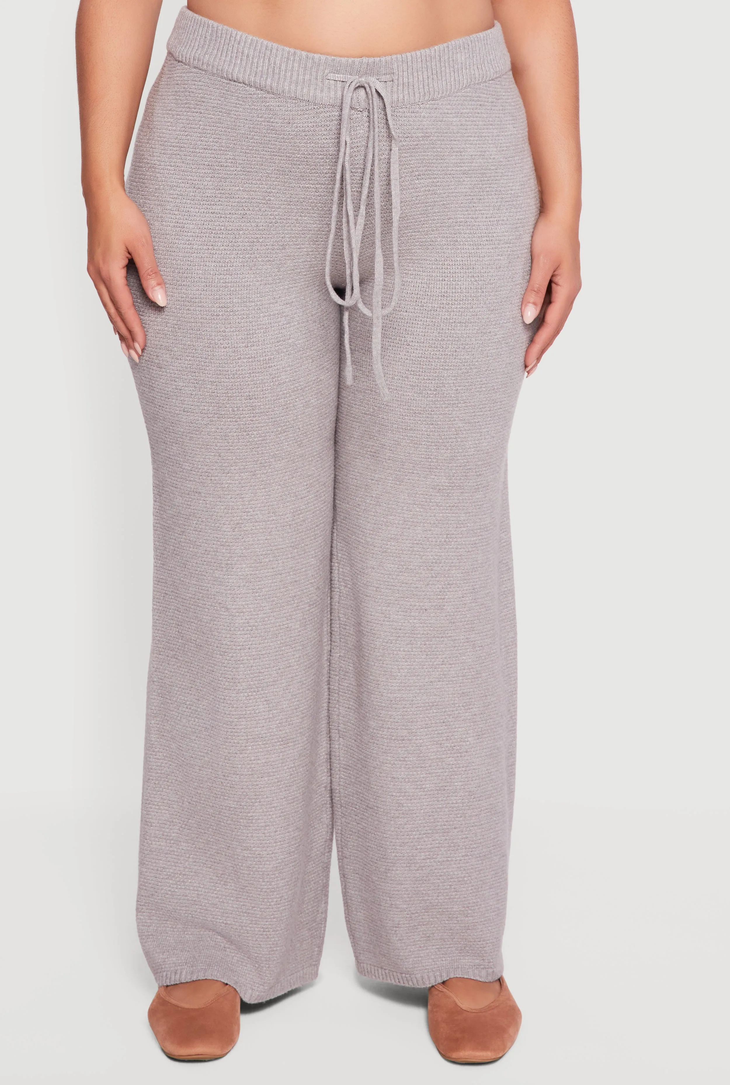 Plus Size High Waisted Textured Knit Wide Leg Pants sold by Rainbow product image thumbnail 3