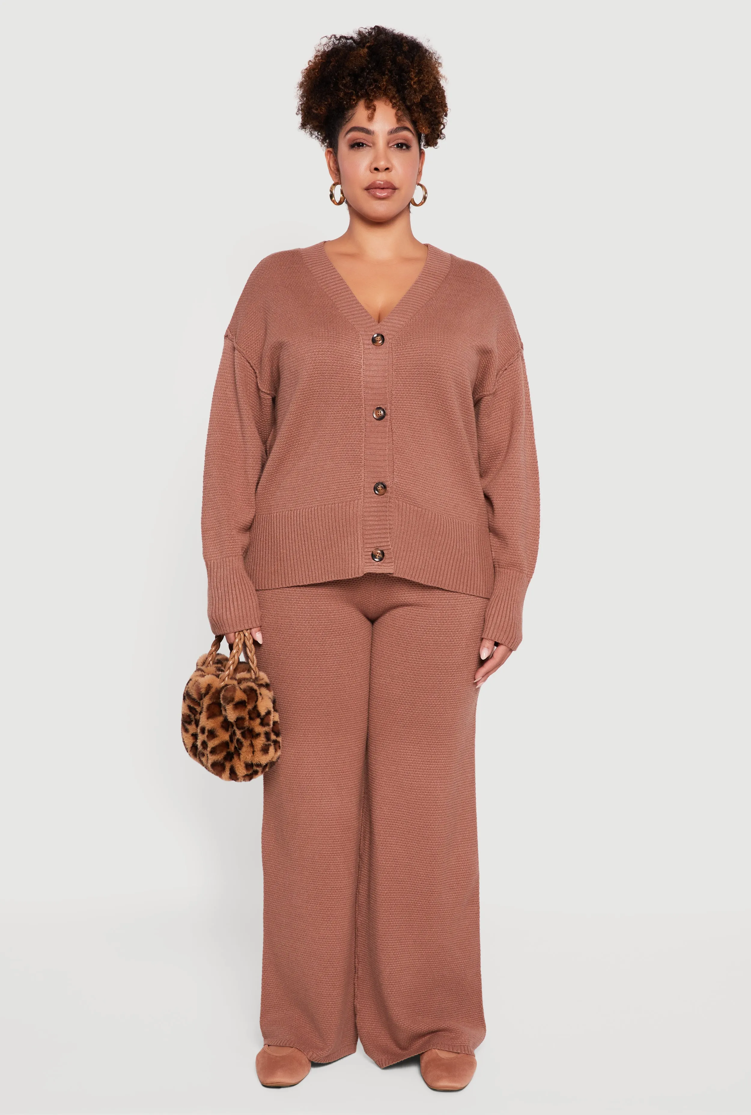 Plus Size High Waisted Textured Knit Wide Leg Pants sold by Rainbow product image thumbnail 2