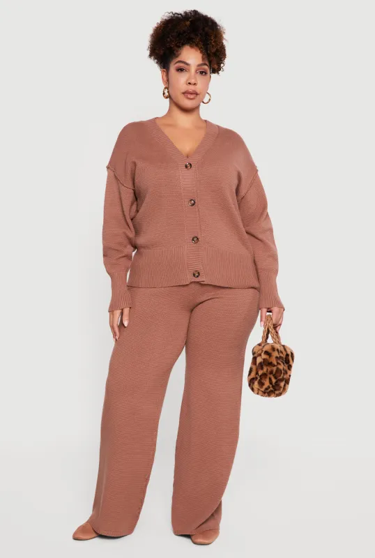 Plus Size High Waisted Textured Knit Wide Leg Pants sold by Rainbow