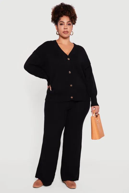 Plus Size High Waisted Textured Knit Wide Leg Pants sold by Rainbow