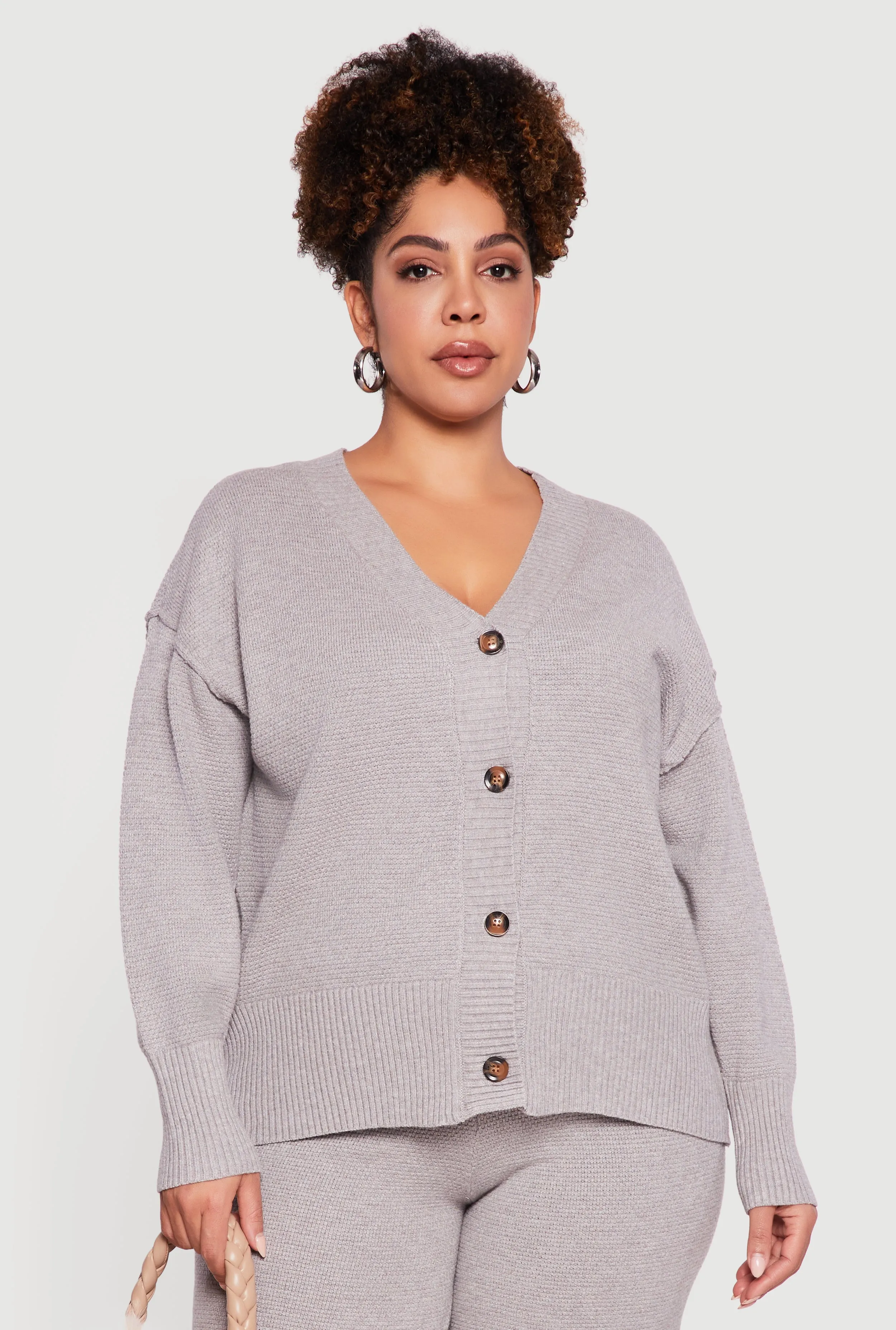 Plus Size Textured Knit Button Front Cardigan sold by Rainbow