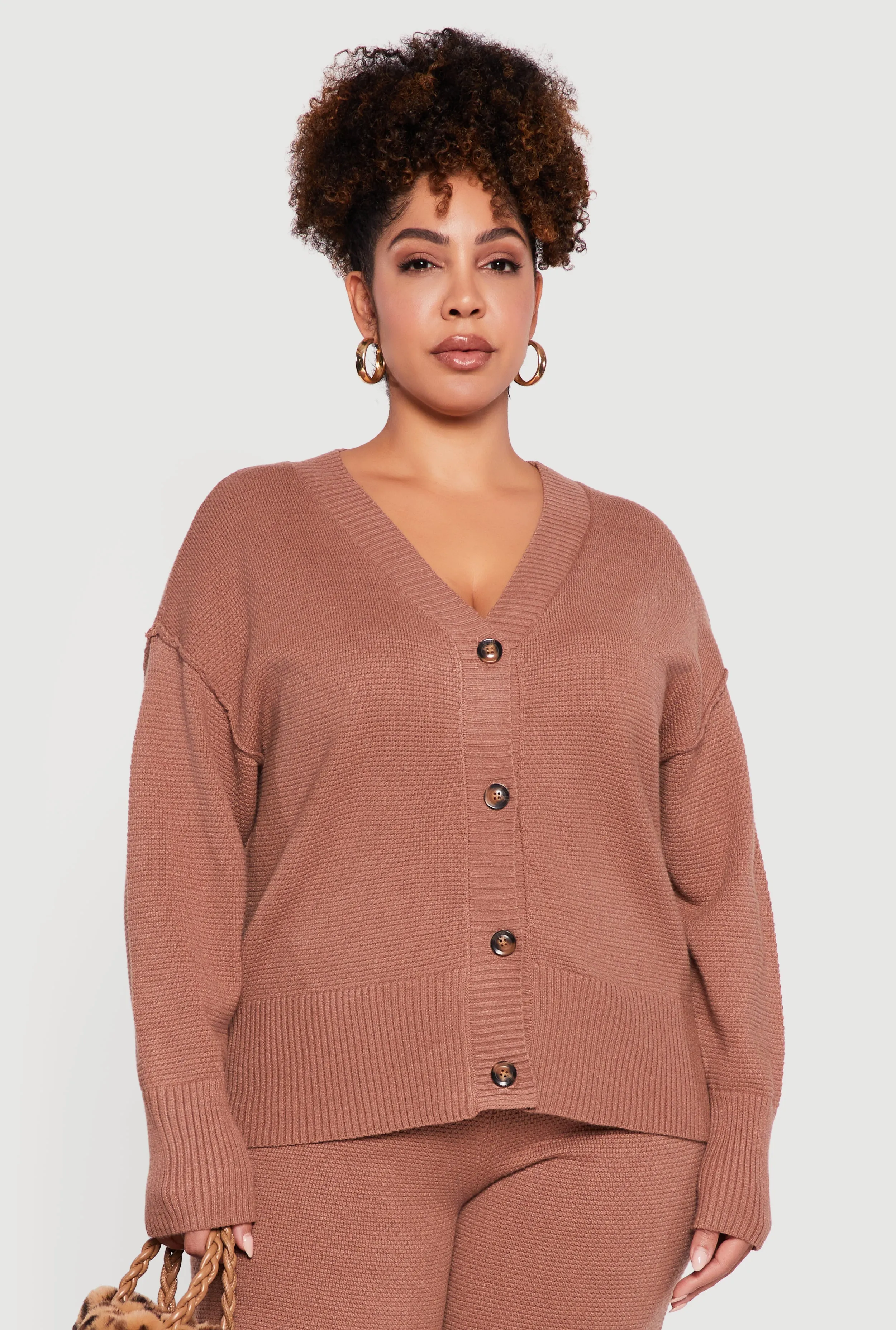 Plus Size Textured Knit Button Front Cardigan sold by Rainbow