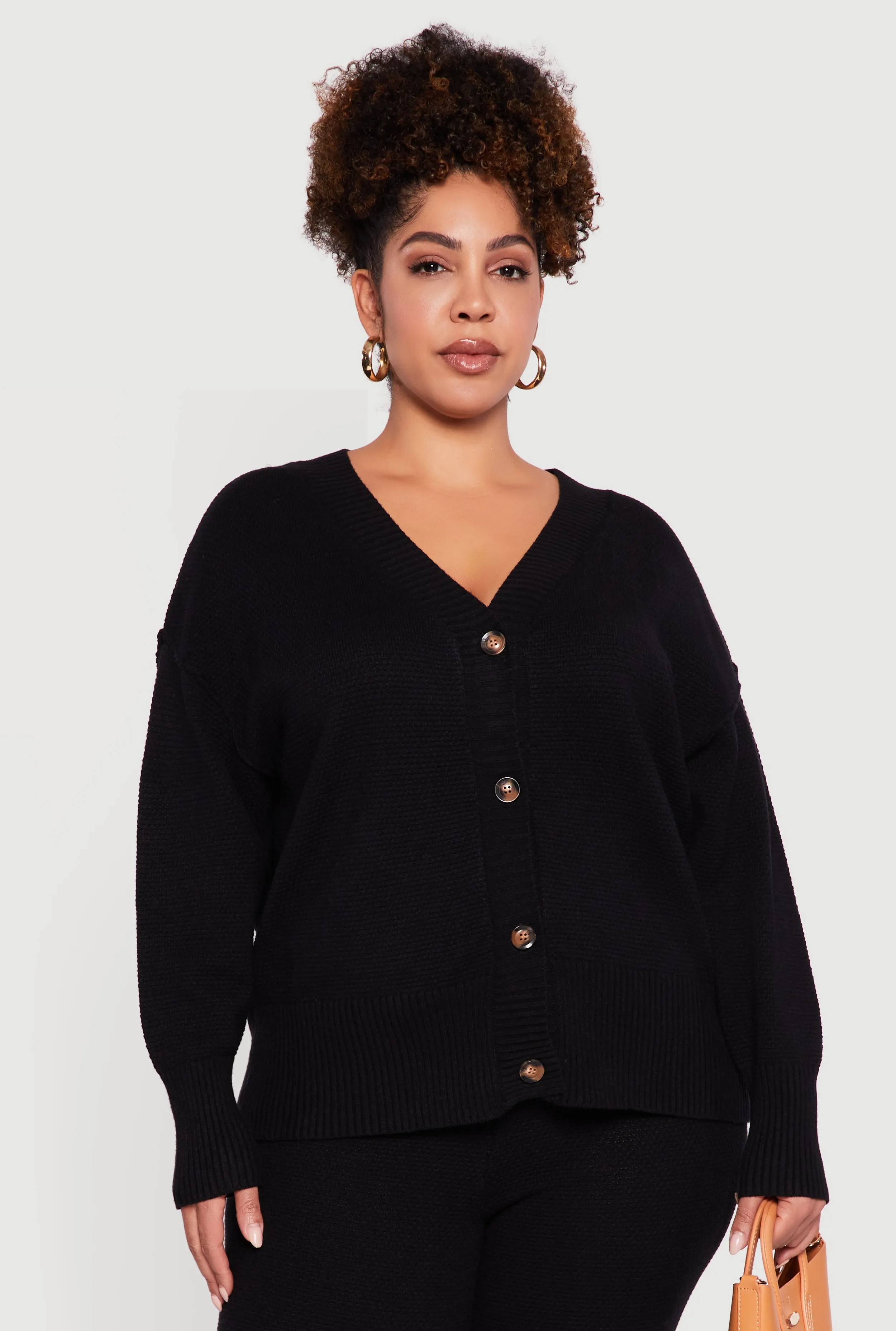 Plus Size Textured Knit Button Front Cardigan sold by Rainbow