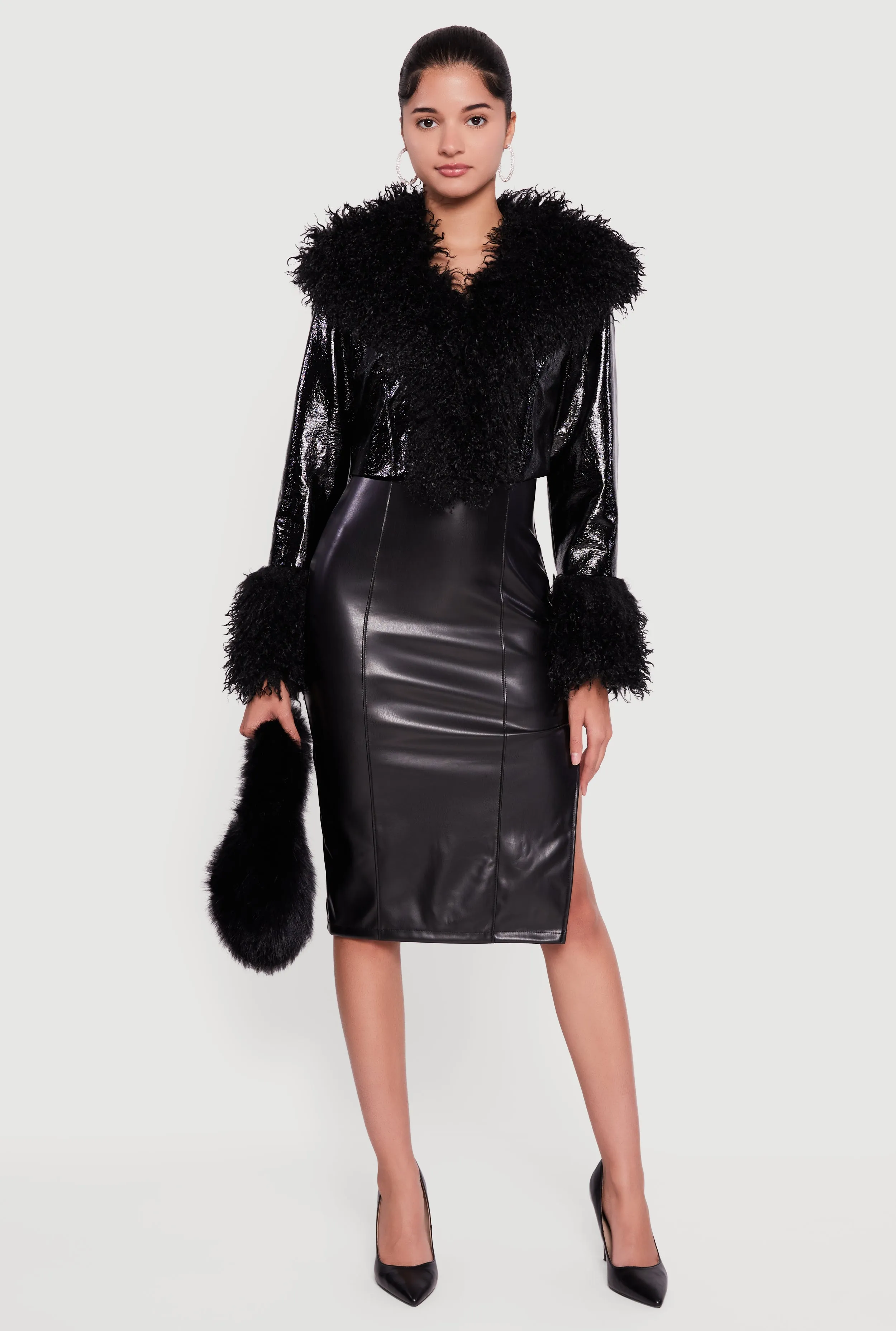 Faux Fur Trim Hook and Eye Cropped Jacket sold by Rainbow product image thumbnail 2