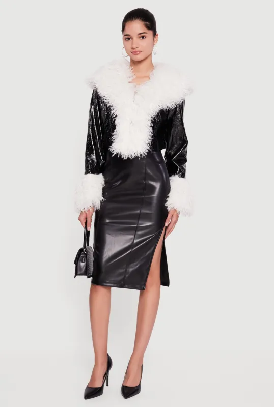 Faux Fur Trim Hook and Eye Cropped Jacket sold by Rainbow