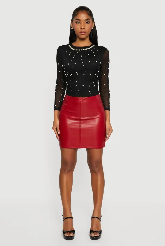 Mesh Long Sleeve Top with Faux Pearls sold by Rainbow