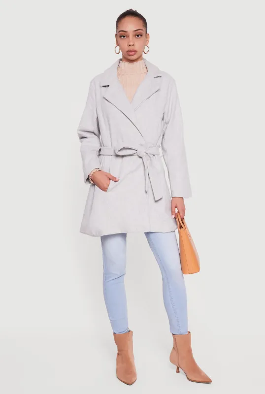 Wool Open Front Trench Coat with Tie Waist Belt sold by Rainbow