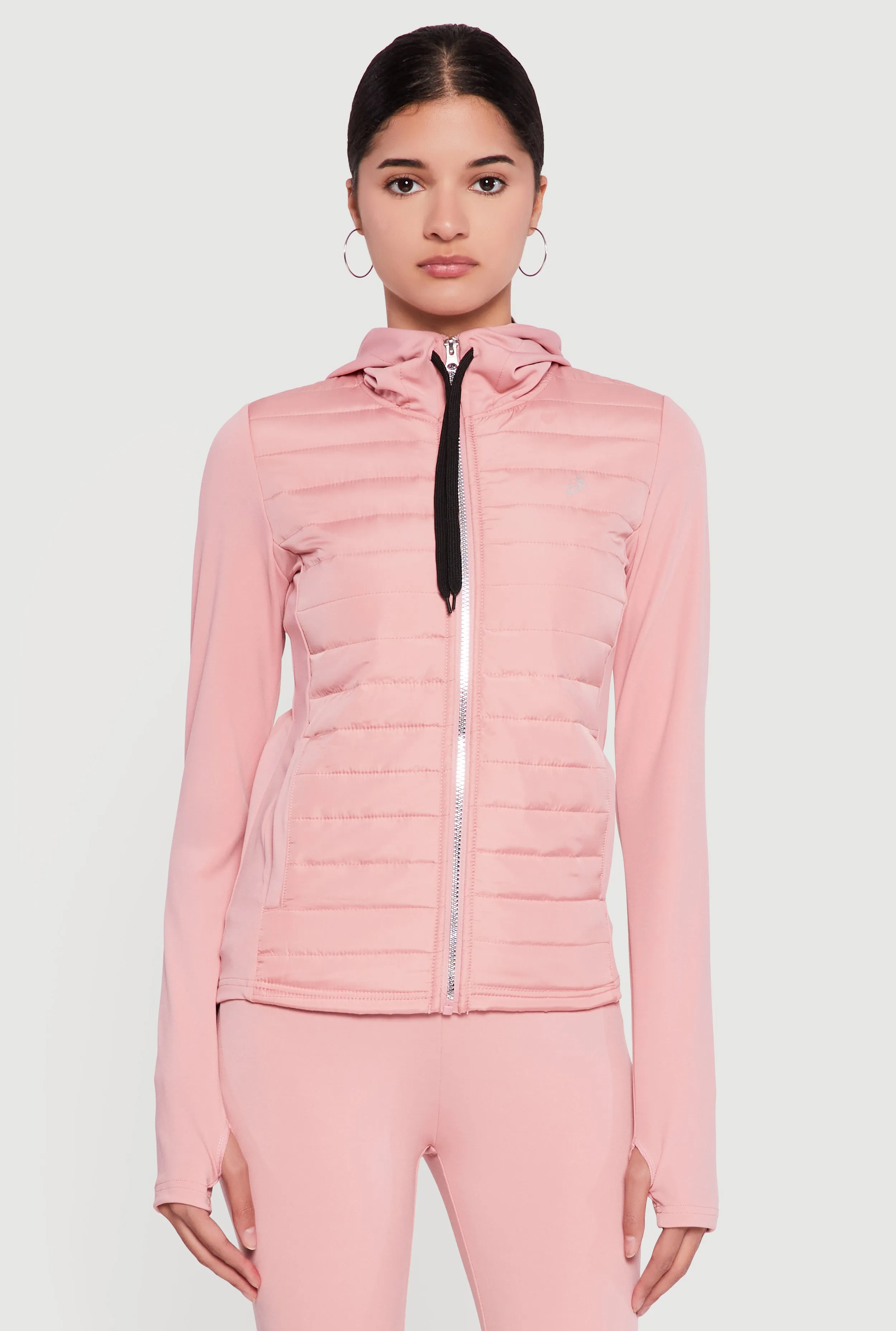 Lightweight Puffer Detail Hooded Zip Front Jacket sold by Rainbow