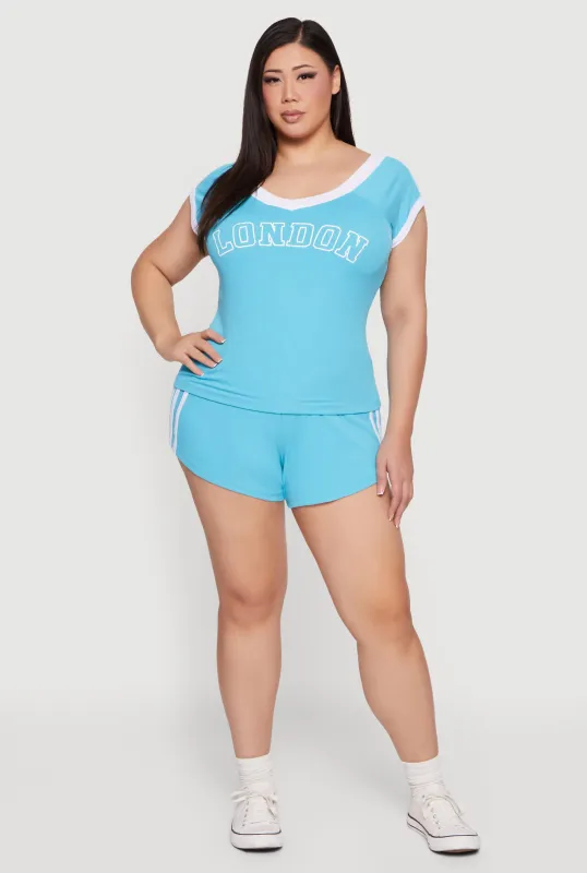 Plus Size Soft Rib Knit Side Stripe Shorts sold by Rainbow