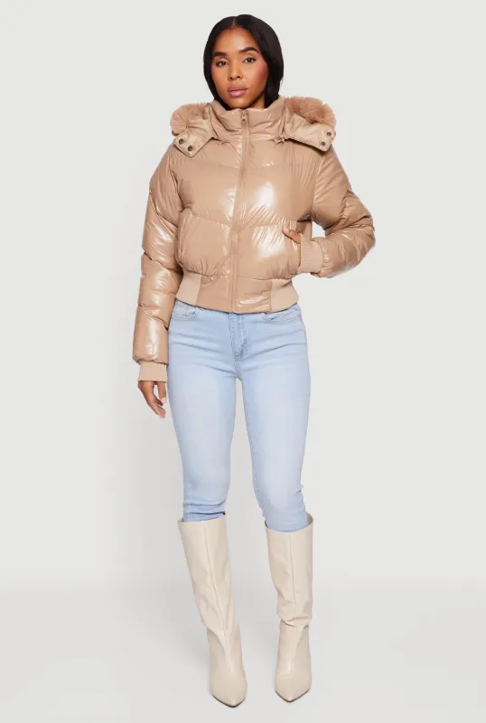 Puffer Jacket with Removable Faux Fur Hood sold by Rainbow