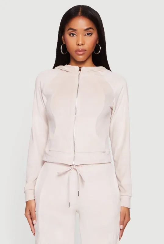 Velour Long Sleeve Solid Zip Front Hoodie sold by Rainbow