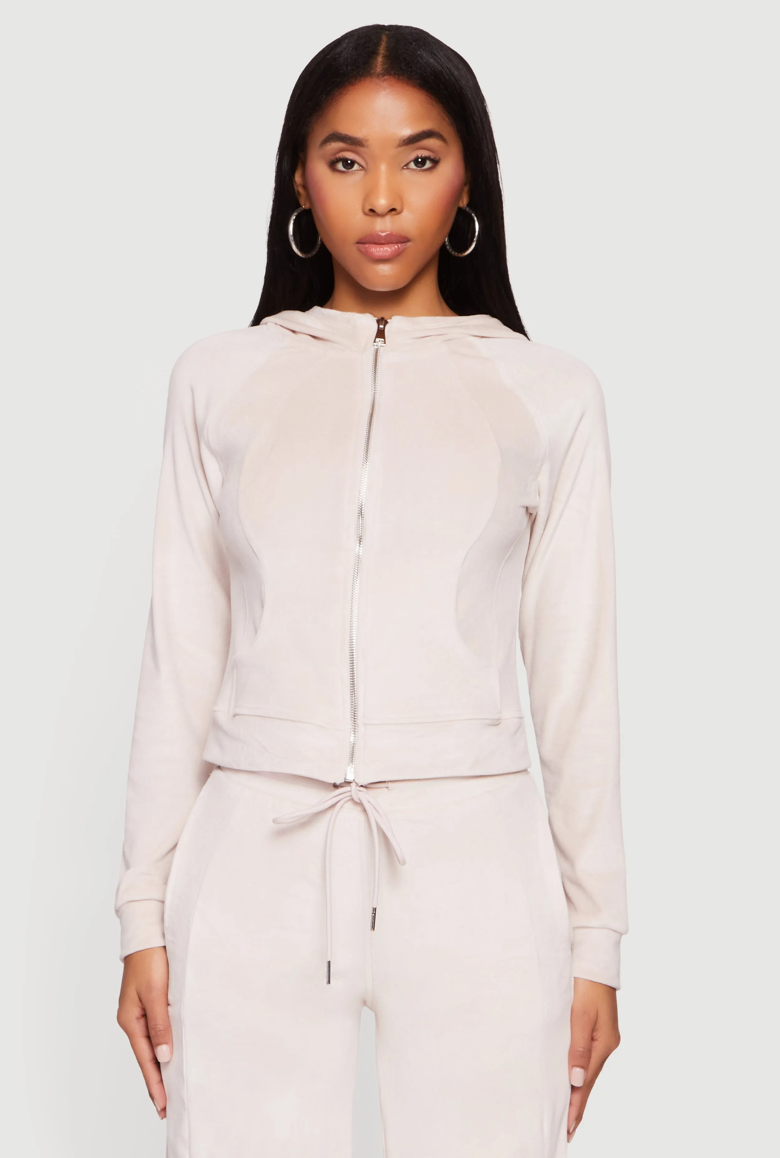 Velour Long Sleeve Solid Zip Front Hoodie sold by Rainbow