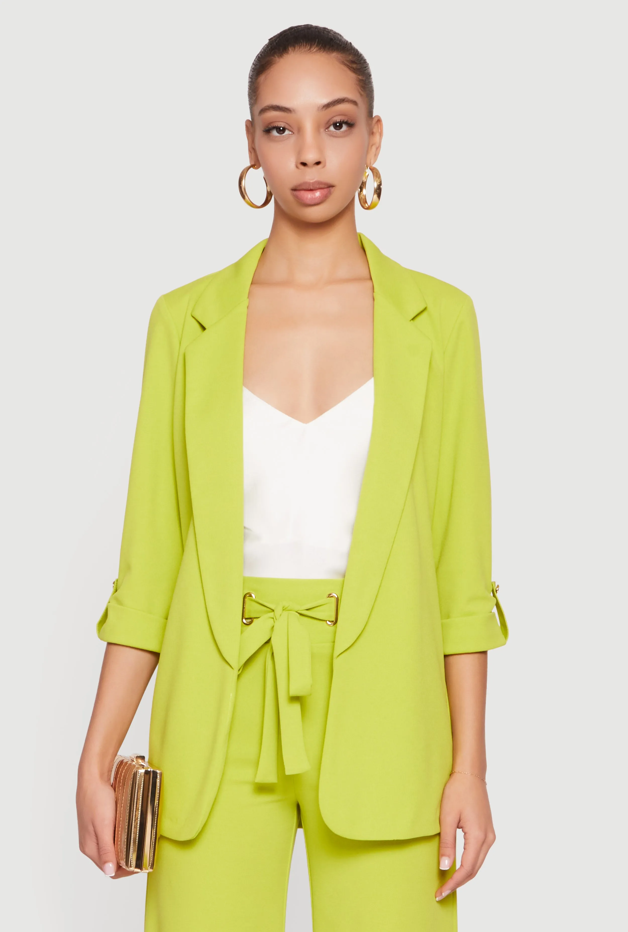 Crepe Knit Tabbed Sleeve Blazer sold by Rainbow