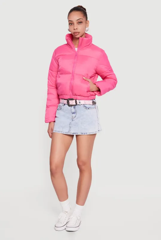 Nylon Long Sleeve Mock Neck Zip Front Puffer Jacket sold by Rainbow