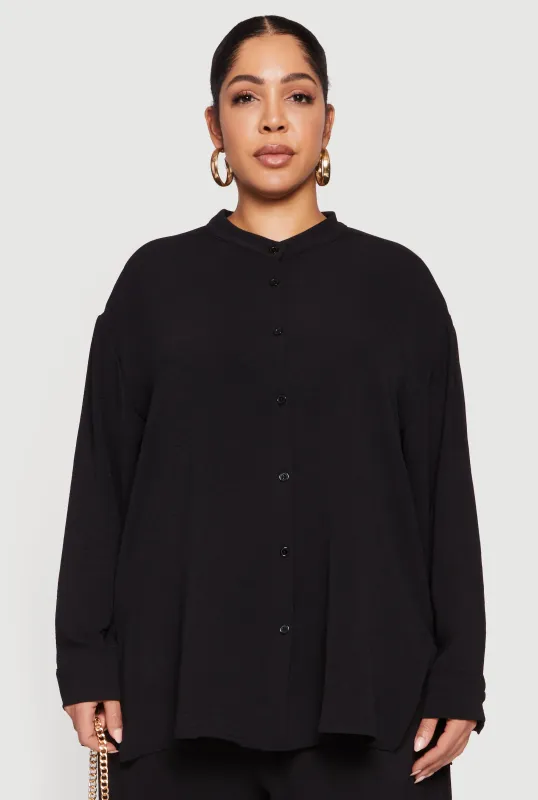 Plus Size Airy Long Sleeve Button Front Blouse sold by Rainbow