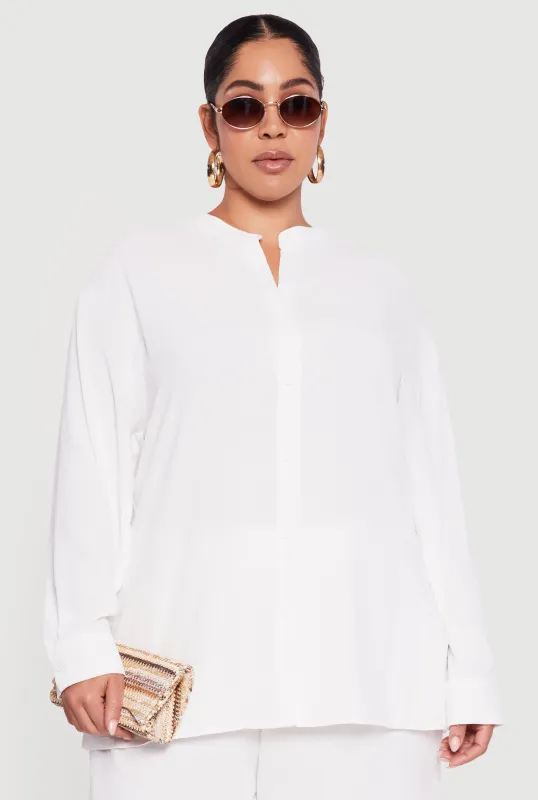 Plus Size Airy Long Sleeve Button Front Blouse sold by Rainbow