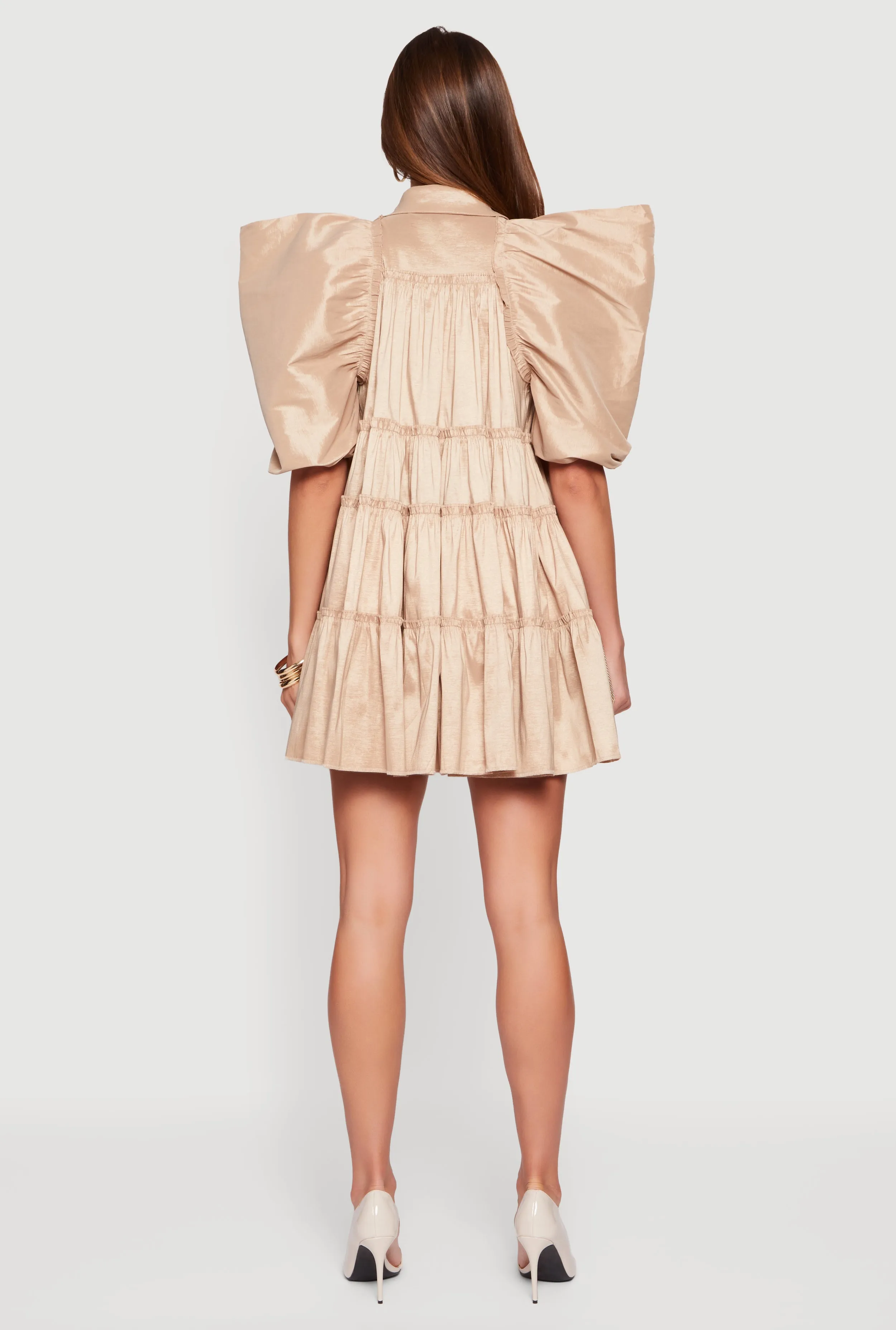 Puff Sleeve Button Front Tiered Dress sold by Rainbow product image thumbnail 5