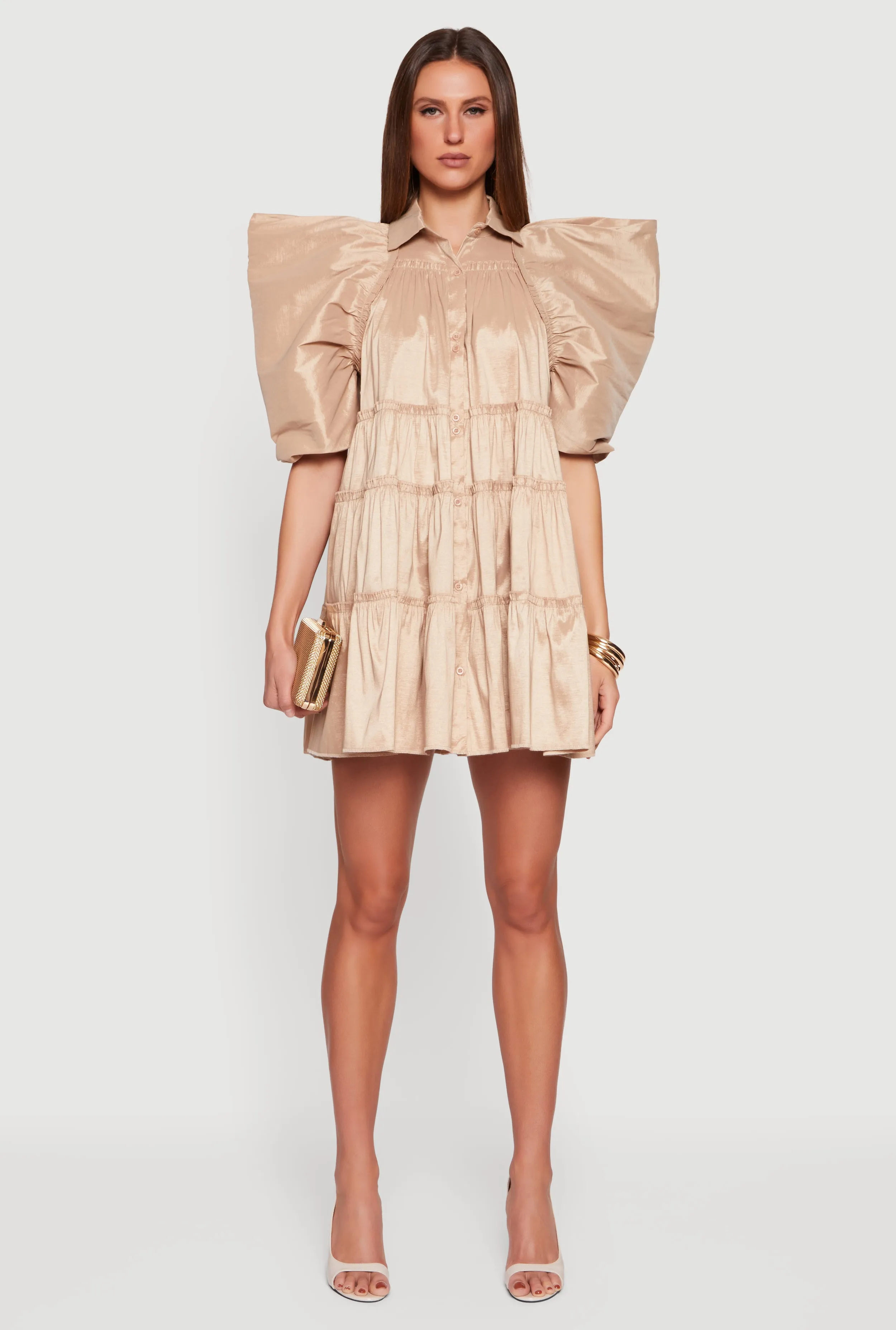 Puff Sleeve Button Front Tiered Dress sold by Rainbow product image thumbnail 2