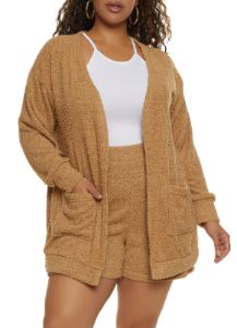 Plus Size Cozy Eyelash Knit Pocket Cardigan sold by Rainbow